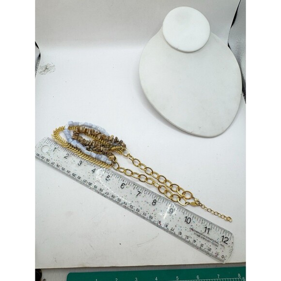 Ab Max Stone & Mixed Chain Layered Multistrand Necklace Gold Tone Boho Bohemian - Picture 13 of 13